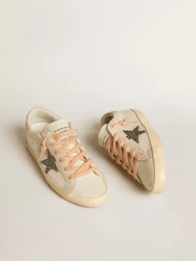 Super-Star LTD in pelle con stella in pelle scamosciata beige con borchie Swarovski