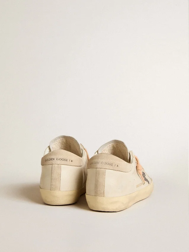 Super-Star LTD in pelle con stella in pelle scamosciata beige con borchie Swarovski