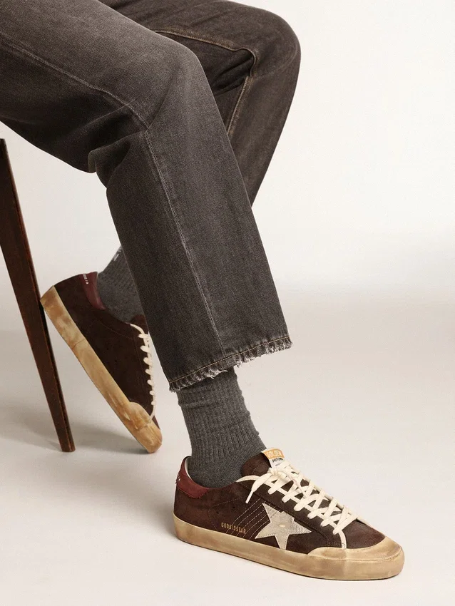 Super-Star Penstar da uomo in pelle scamosciata marrone con stella platino