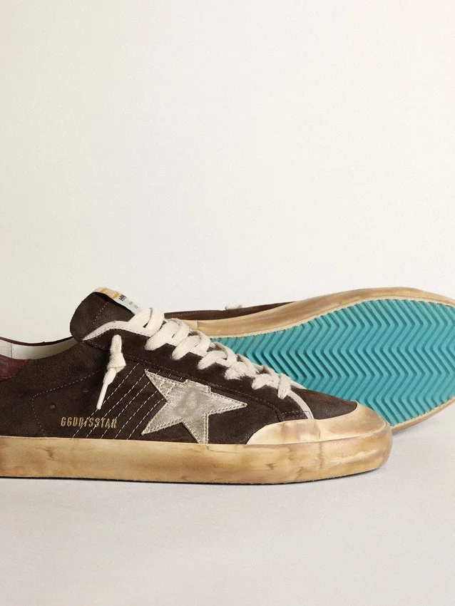 Super-Star Penstar da uomo in pelle scamosciata marrone con stella platino