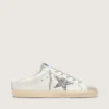 Super-Star Sabot con stella glitterata platino e linguetta in pelle scamosciata