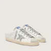 Super-Star Sabot con stella glitterata platino e linguetta in pelle scamosciata