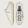 Super-Star Sabot con stella glitterata platino e linguetta in pelle scamosciata