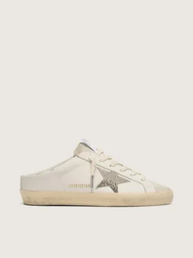 Super-Star Sabot da donna in pelle bianca con stella Swarovski