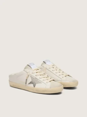 Super-Star Sabot da donna in pelle bianca con stella Swarovski
