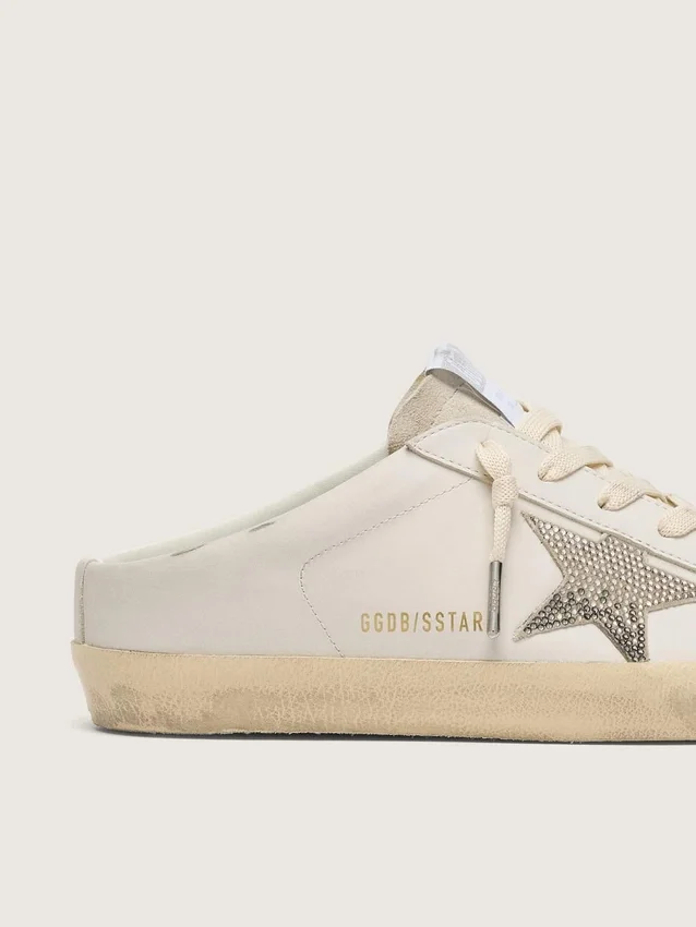 Super-Star Sabot da donna in pelle bianca con stella Swarovski