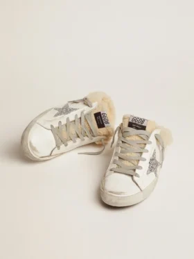 Super-Star Sabot da donna in pelle bianca e fodera in shearling