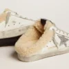 Super-Star Sabot da donna in pelle bianca e fodera in shearling