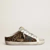 Super-Star Sabot da donna in pelle di pony con stampa leopardata e stella nera