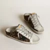 Super-Star Sabot da donna in pelle di pony con stampa leopardata e stella nera