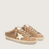 Super-Star Sabot da donna in pelle scamosciata color tabacco con stella in pelle bianca