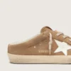 Super-Star Sabot da donna in pelle scamosciata color tabacco con stella in pelle bianca