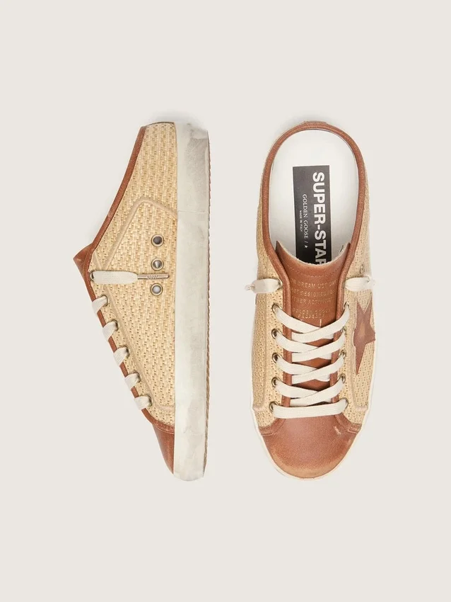 Super-Star Sabot da donna in rafia con stella rosso mattone