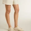 Super-Star Sabot da donna in tela beige con perline ricamate e stella in pelle scamosciata beige