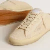 Super-Star Sabot da donna in tela beige con perline ricamate e stella in pelle scamosciata beige