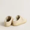 Super-Star Sabot da donna in tela beige con perline ricamate e stella in pelle scamosciata beige