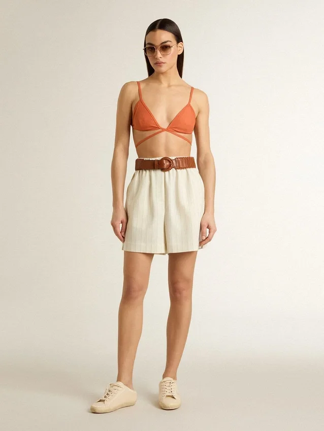 Super-Star Sabot da donna in tela beige con perline ricamate e stella in pelle scamosciata beige
