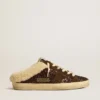 Super-Star Sabot glitterati con stella marrone e fodera in shearling