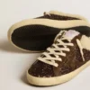 Super-Star Sabot glitterati con stella marrone e fodera in shearling