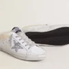Super-Star Sabot in pelle bianca con fodera in montone e stella argentata