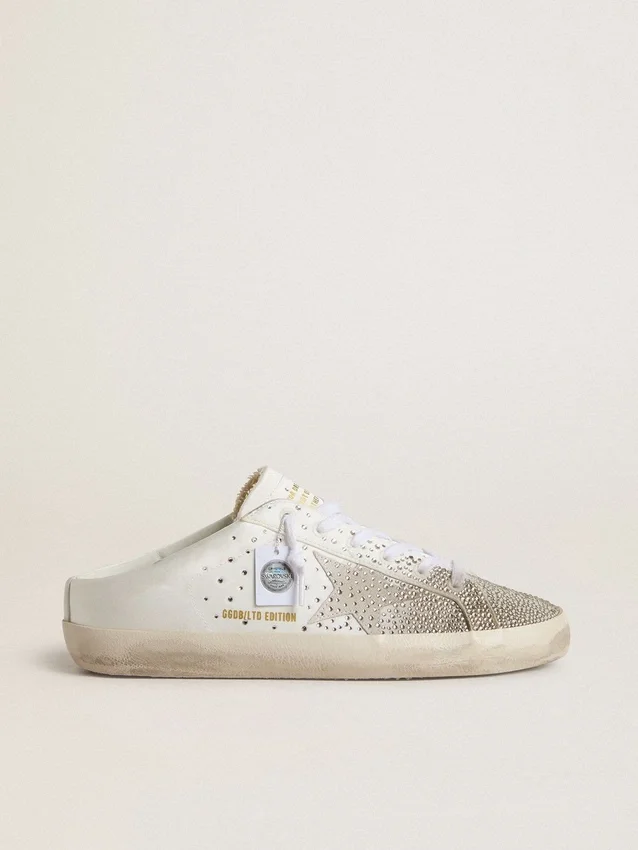 Super-Star Sabot LTD da donna con stella in pelle scamosciata grigia e cristalli Swarovski