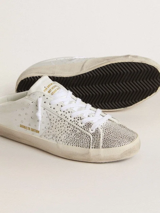 Super-Star Sabot LTD da donna con stella in pelle scamosciata grigia e cristalli Swarovski