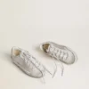 Super-Star Ski da donna in nylon grigio chiaro con stella in pelle metallizzata e linguetta sul tallone