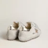 Super-Star Ski da donna in nylon grigio chiaro con stella in pelle metallizzata e linguetta sul tallone