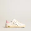 Super-Star Young con stella in pelle argentata e linguetta sul tallone rosa