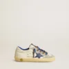 Super-Star Young con stella in pelle blu e inserti in pelle scamosciata grigio ghiaccio