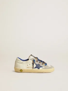 Super-Star Young con stella in pelle blu e inserti in pelle scamosciata grigio ghiaccio