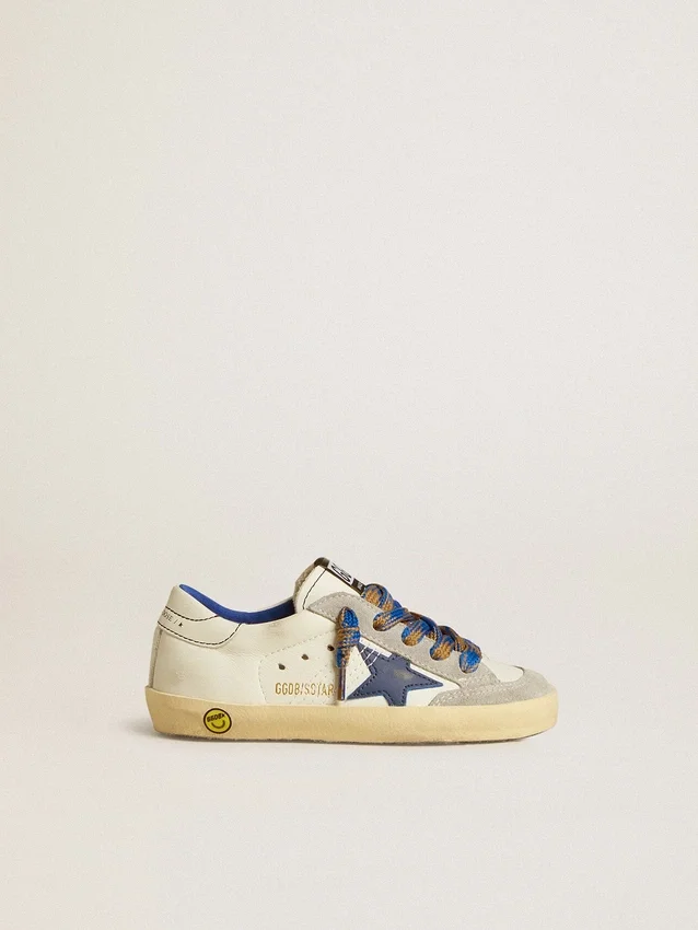 Super-Star Young con stella in pelle blu e inserti in pelle scamosciata grigio ghiaccio