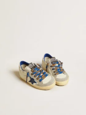 Super-Star Young con stella in pelle blu e inserti in pelle scamosciata grigio ghiaccio