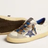 Super-Star Young con stella in pelle blu e inserti in pelle scamosciata grigio ghiaccio