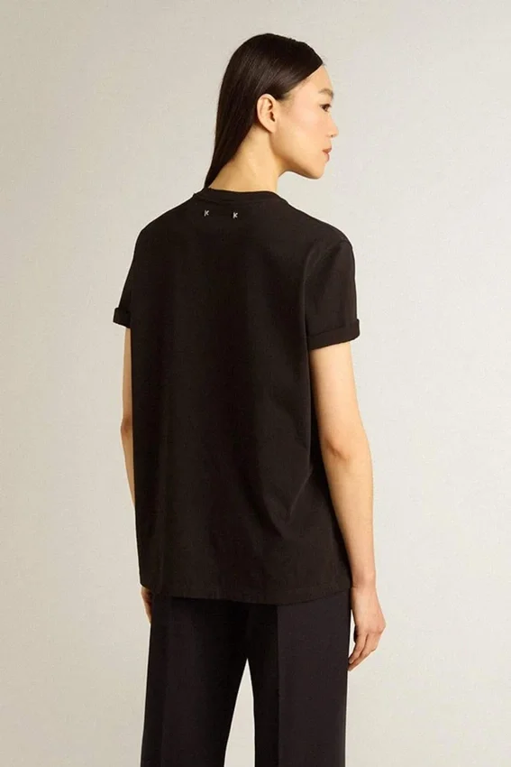 T-shirt da donna dal taglio regolare con effetto consumato, in nero