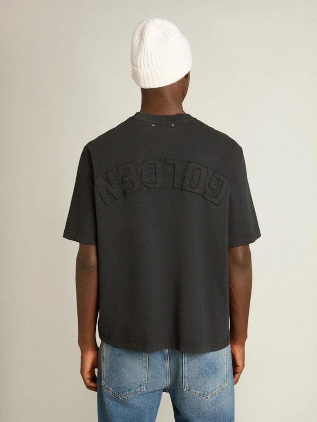 T-shirt in nero lavato con logo rovesciato sul retro - Capsule Jersey