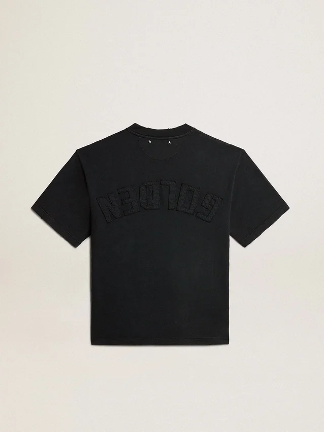T-shirt in nero lavato con logo rovesciato sul retro - Capsule Jersey