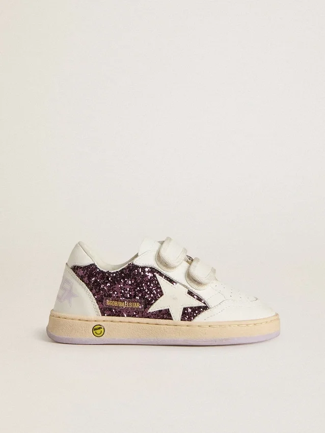 Teen Ball Star in glitter viola con stella in pelle bianca e linguetta sul tallone