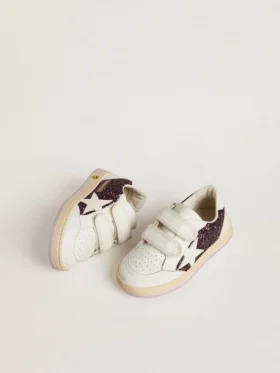 Teen Ball Star in glitter viola con stella in pelle bianca e linguetta sul tallone