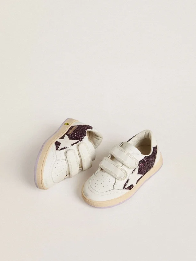 Teen Ball Star in glitter viola con stella in pelle bianca e linguetta sul tallone