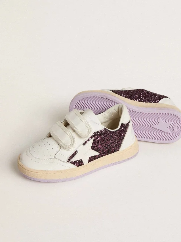 Teen Ball Star in glitter viola con stella in pelle bianca e linguetta sul tallone