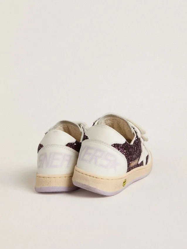 Teen Ball Star in glitter viola con stella in pelle bianca e linguetta sul tallone