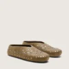 Tierra da donna in pelle scamosciata color kaki con borchie argentate