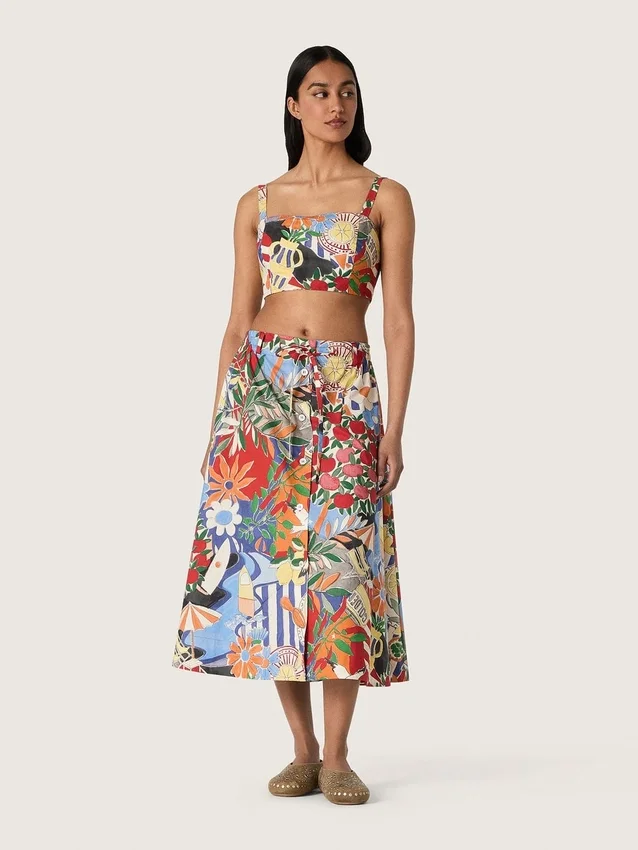Gonna da donna in cotone con stampa multicolore