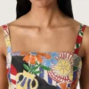 Top da donna in cotone con stampa multicolore