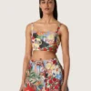 Top da donna in cotone con stampa multicolore