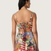 Top da donna in cotone con stampa multicolore