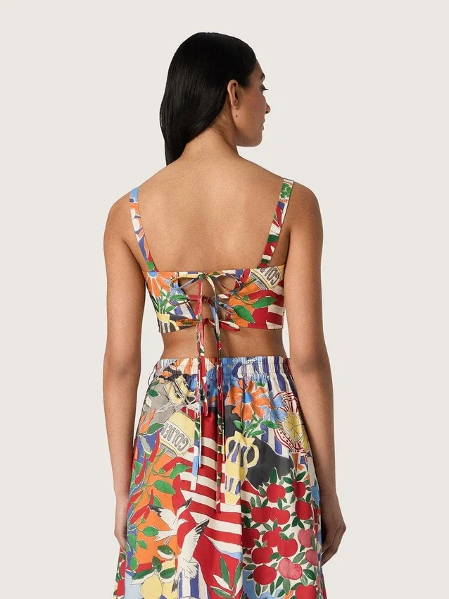 Top da donna in cotone con stampa multicolore