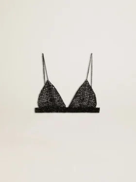 Top da donna nero all’uncinetto con cristalli