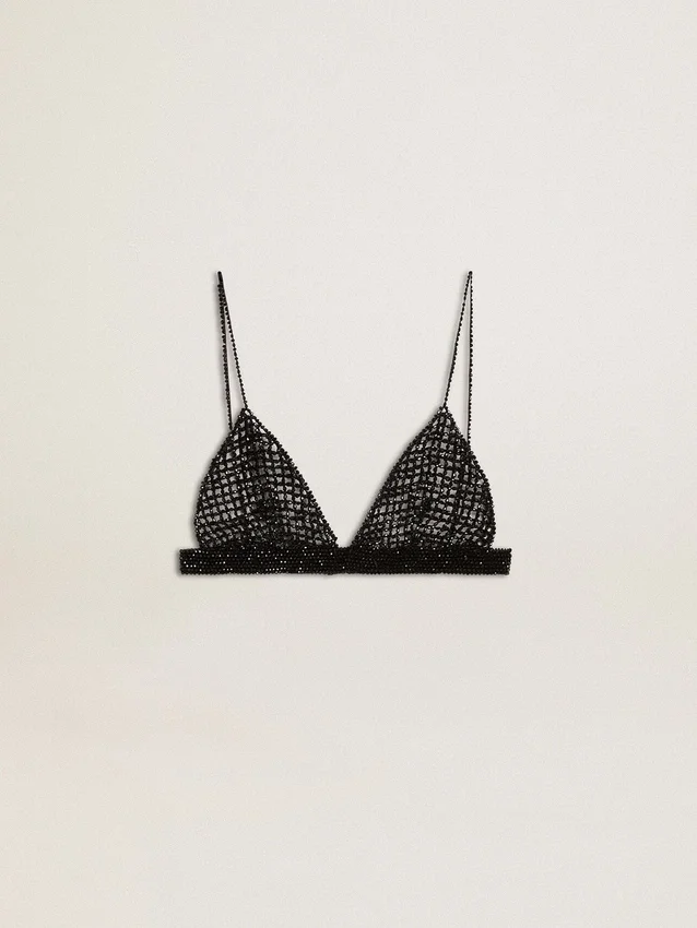 Top da donna nero all’uncinetto con cristalli